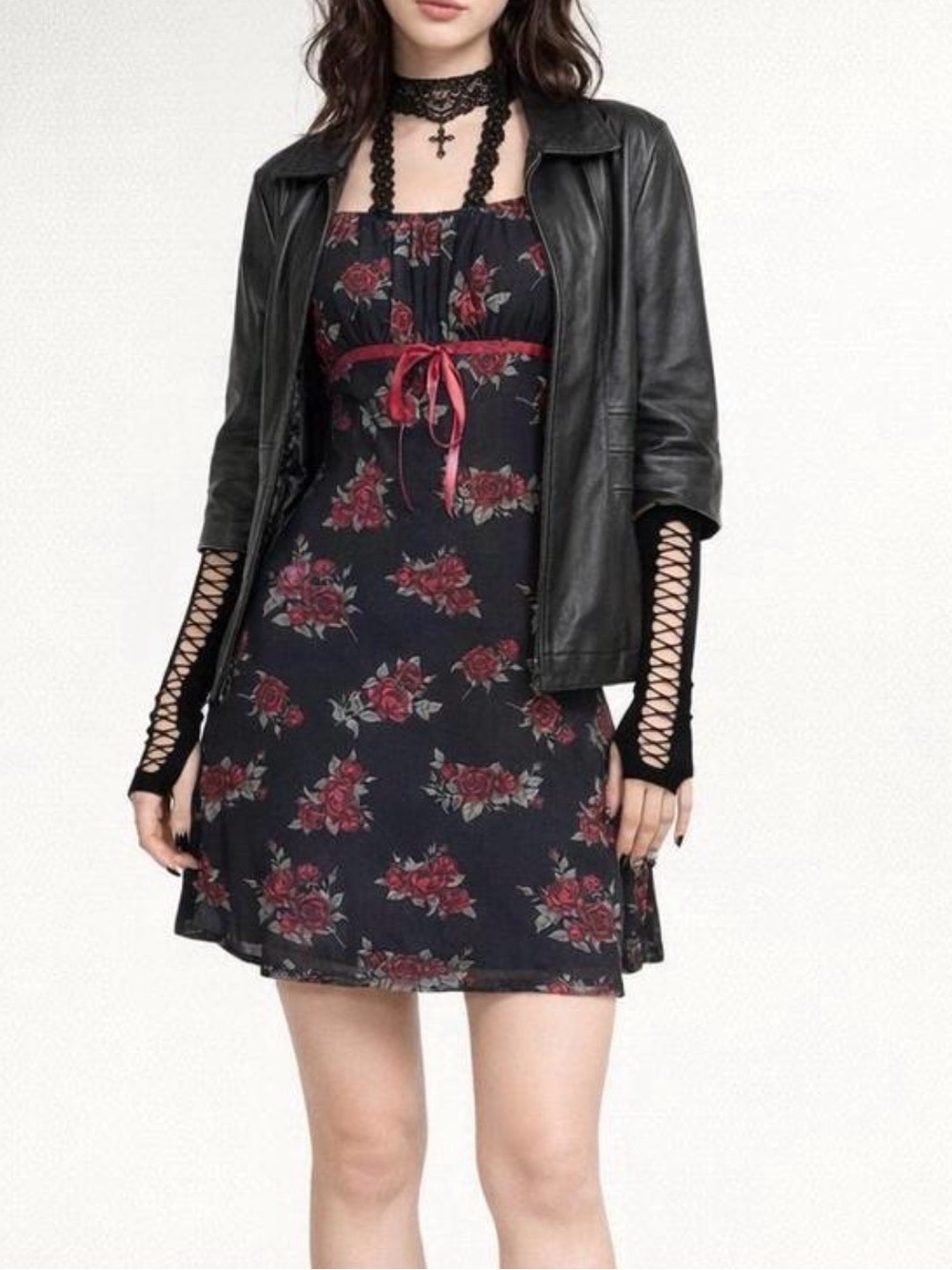NWT Dark Floral milkmaid Dress Wuthering heights inspired y2k babydoll sheer Lg